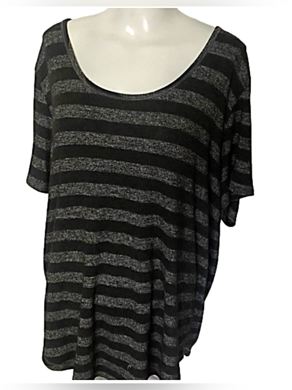 Joe Fresh Black & Gray Striped Scoop Neck Top